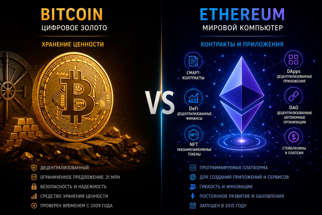 Bitcoin или Ethereum — что выбрать в 2026 году