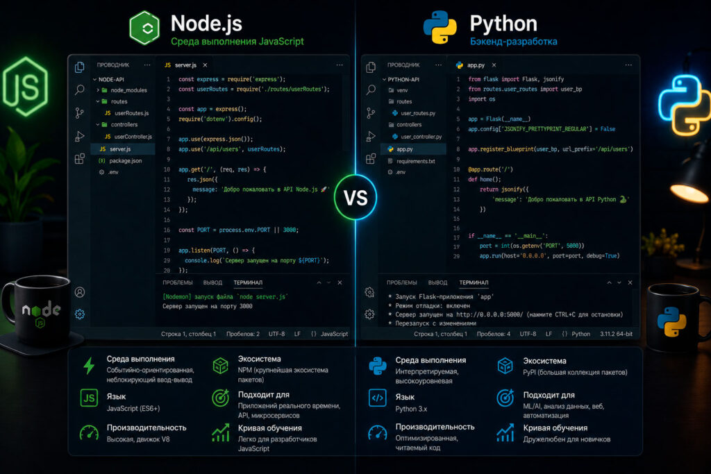 Node.js или Python для backend — что выбрать!